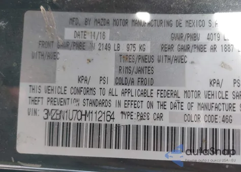 2017 Mazda Mazda3 Sport из США, поврежденный, VIN 3MZBN1U70HM112164